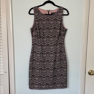Guess Pink and Black Knee Length Lace Dress